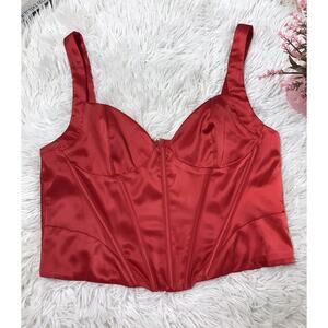 Women Forever 21 Satin Corset Tank Top Cami Red Bow ZIPS Small Tee Lingerie XL